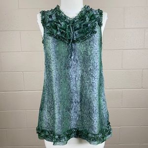 BLUE TASSEL: Green Ruffle Tank